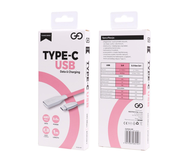 VIGGO DESIGN USB - USB-C VIGGO 1m Różowy - 1457519 - zdjęcie 4